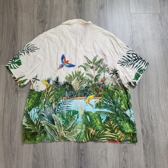 Guess Parrot Shirt Mens XXL Tropical Bird All Over Print Wrap Colorful Beach - Picture 2 of 8